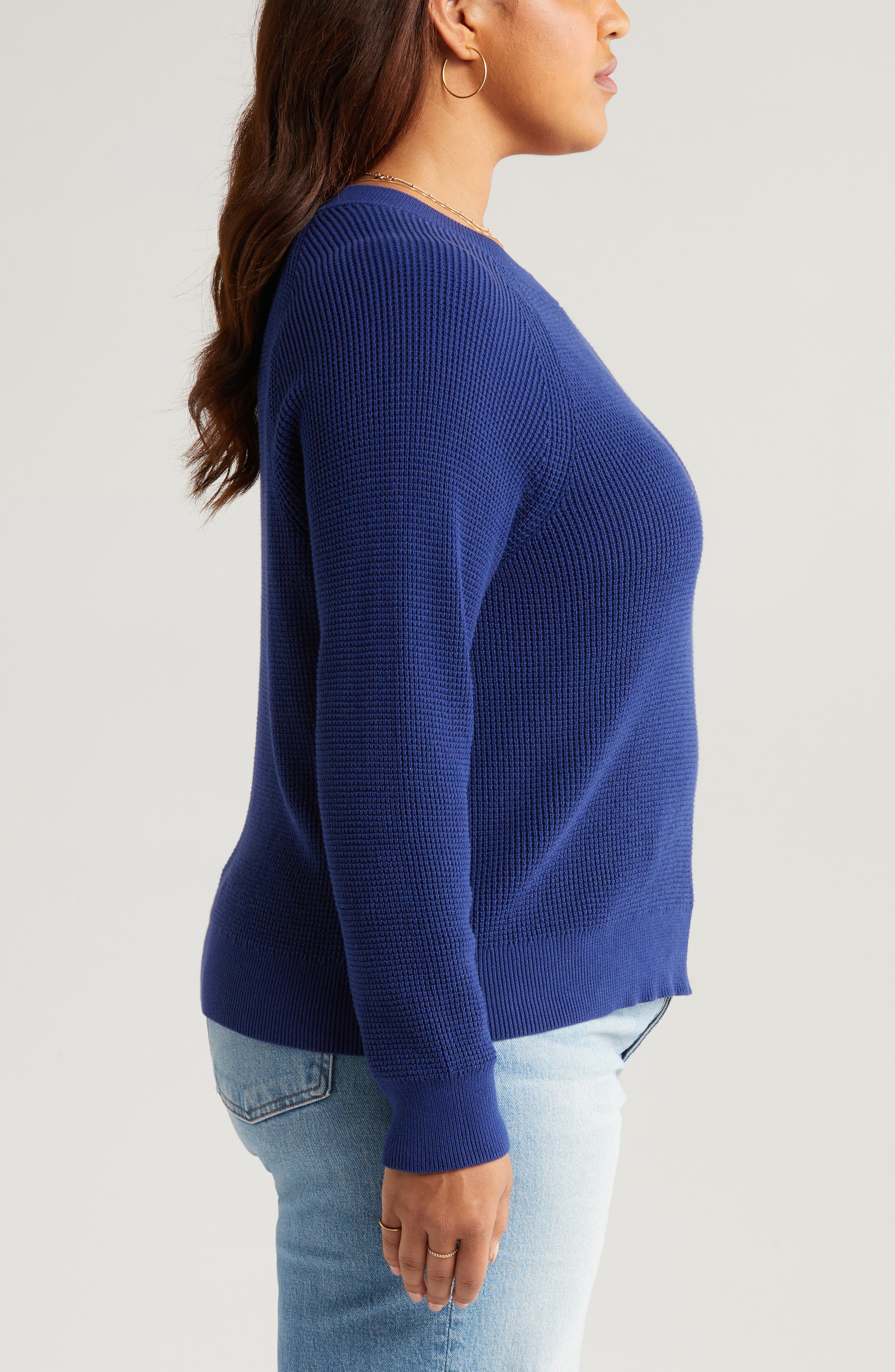 Treasure Bond Cotton Thermal Stitch Sweater in Blue Beacon