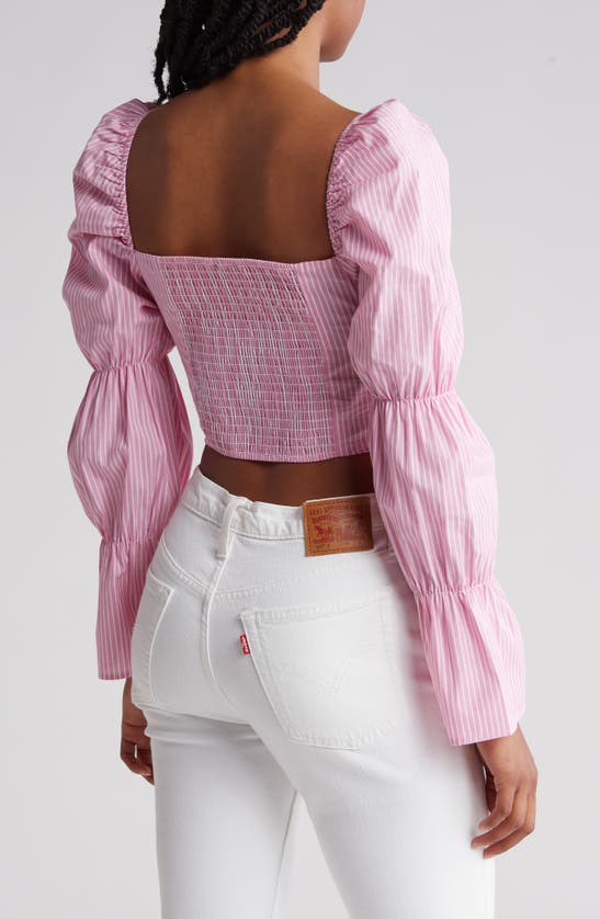 Shop Freshman Pinstripe Corset Top In Pink Stripe