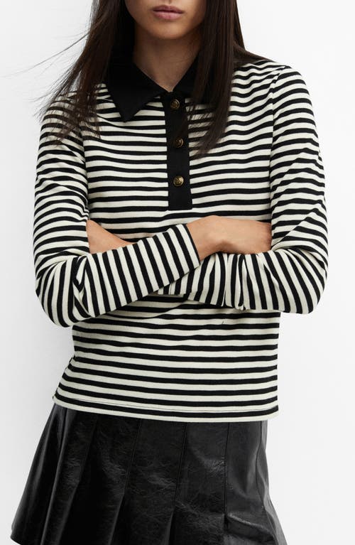 Shop Mango Stripe Long Sleeve Polo In Black