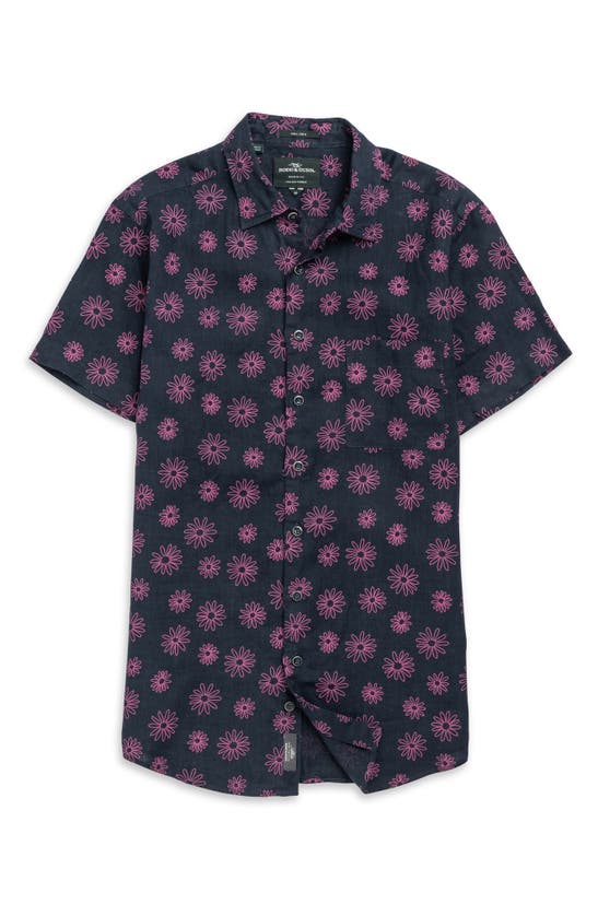 Shop Rodd & Gunn Jacob's River Sports Fit Floral Short Sleeve Linen Button-up Shirt In Navy