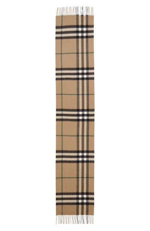 Shop Burberry Giant Check Fringe Cashmere Scarf In Linden