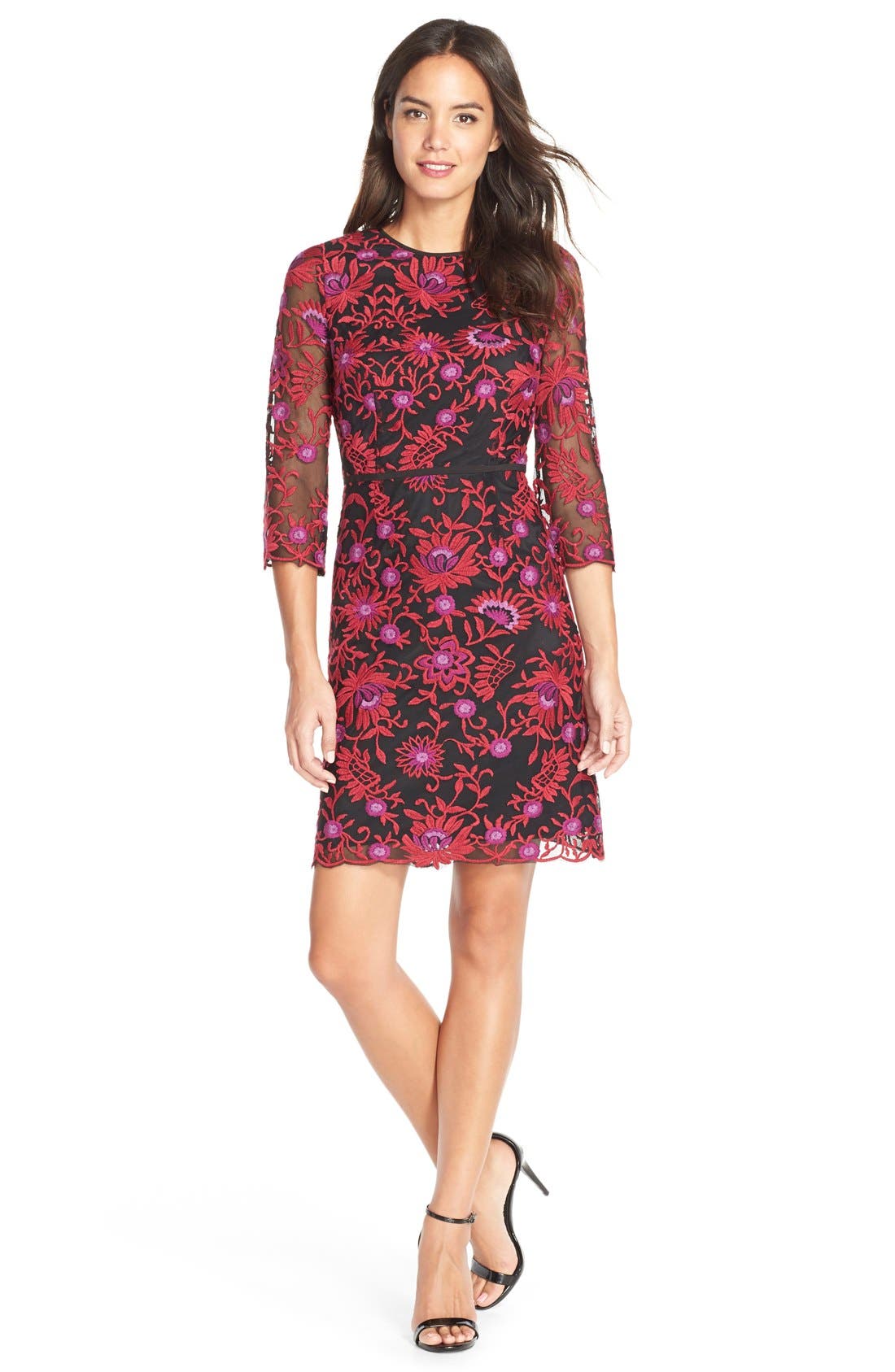 adrianna papell floral embroidered sheath dress