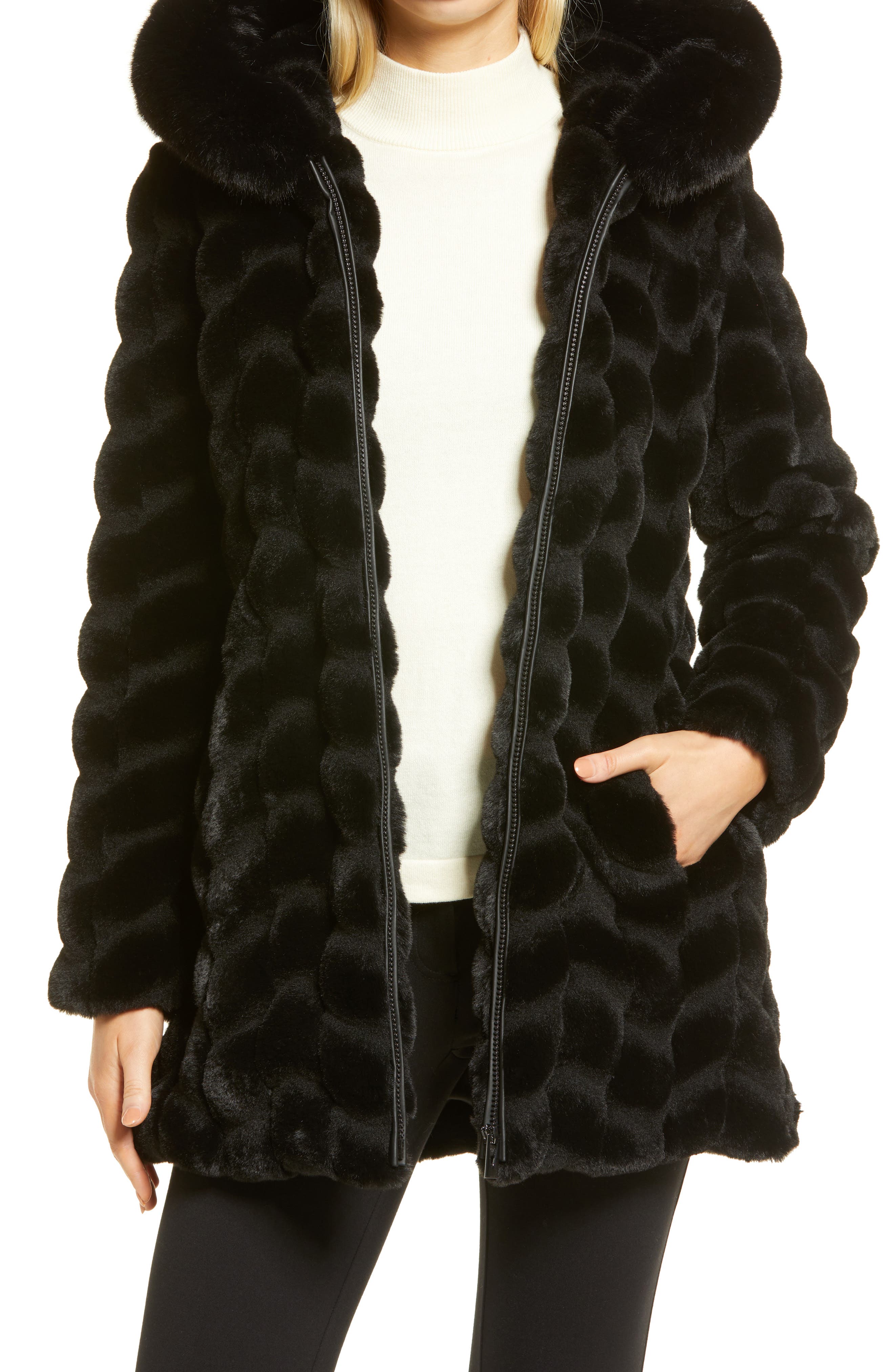 via spiga hooded faux fur coat