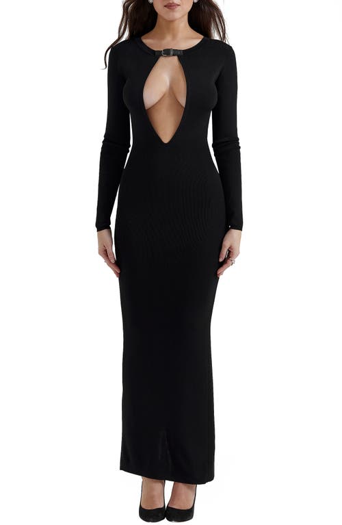HOUSE OF CB Keeya Long Sleeve Belted Neck Dress Black at Nordstrom,