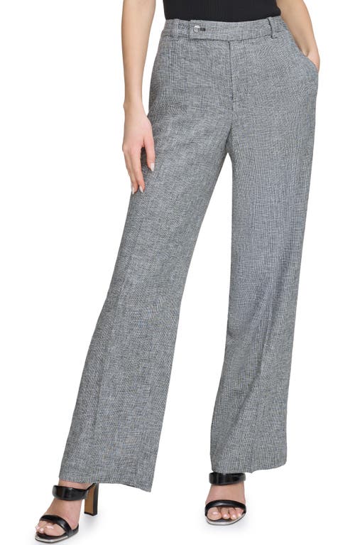 Dkny Mini Windowpane Wide Leg Pants In Black/white