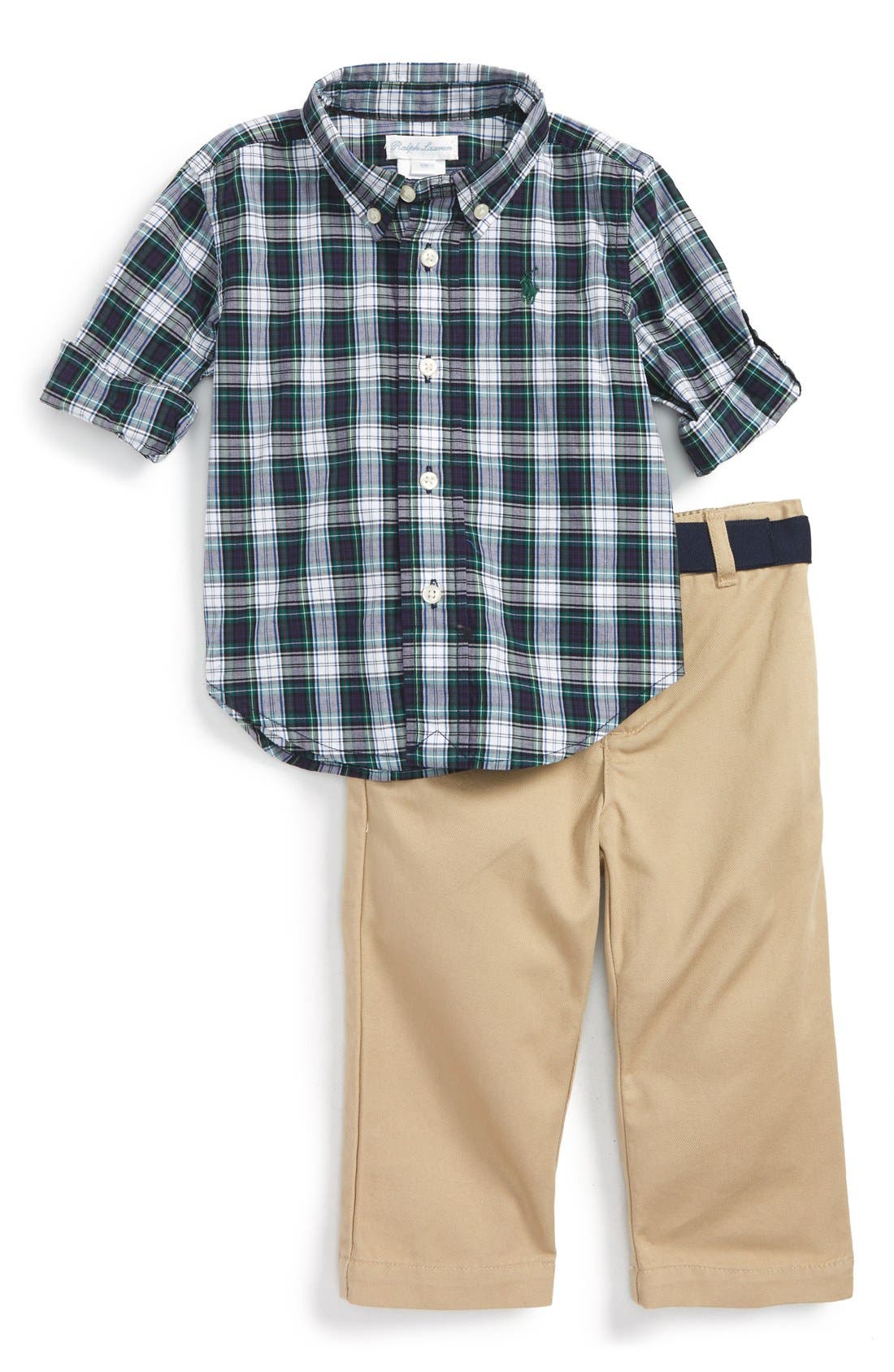Ralph Lauren Poplin Plaid Shirt & Khaki Pants (Baby Boys) Nordstrom