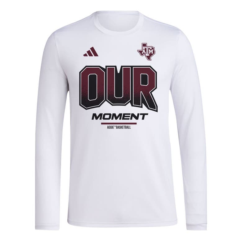 Shop Adidas Originals Unisex Adidas  White Texas A&m Aggies 2024 On-court Bench Our Moment Long Sleeve T-shirt