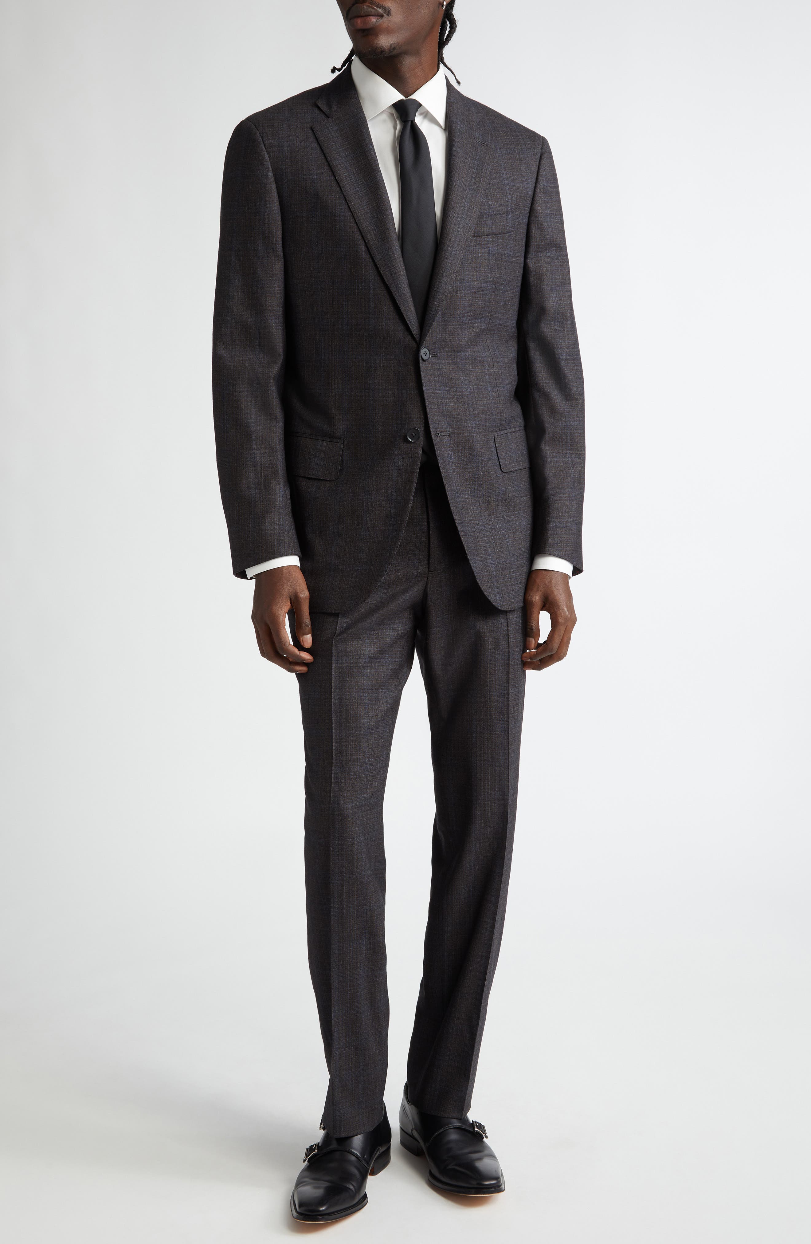 ISAIA Sanita Plaid Stretch Wool Suit in Charcoal 