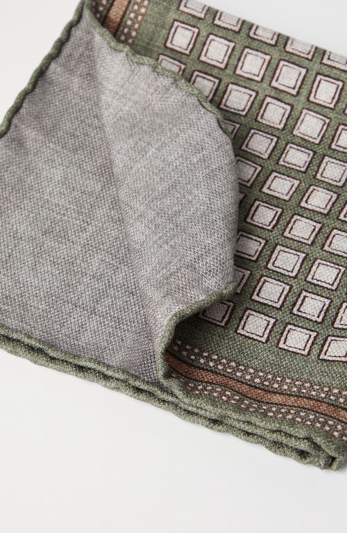 Shop Brunello Cucinelli Silk Pocket Square With Geometric Design In Olive