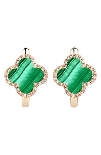 Gabi Rielle Malachite Cz Clover Huggie Hoop Earrings In Gold
