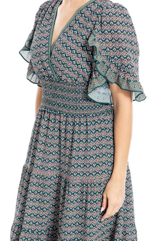 Max Studio Ruffle Sleeve Tiered Maxi Dress In Deep Forest Kaleidoscope