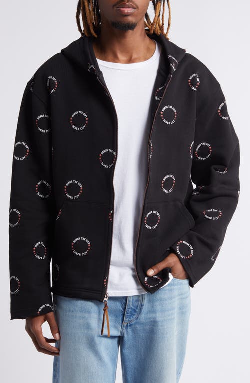 Front Zip Oversize Cotton Zip-Up Hoodie in Black