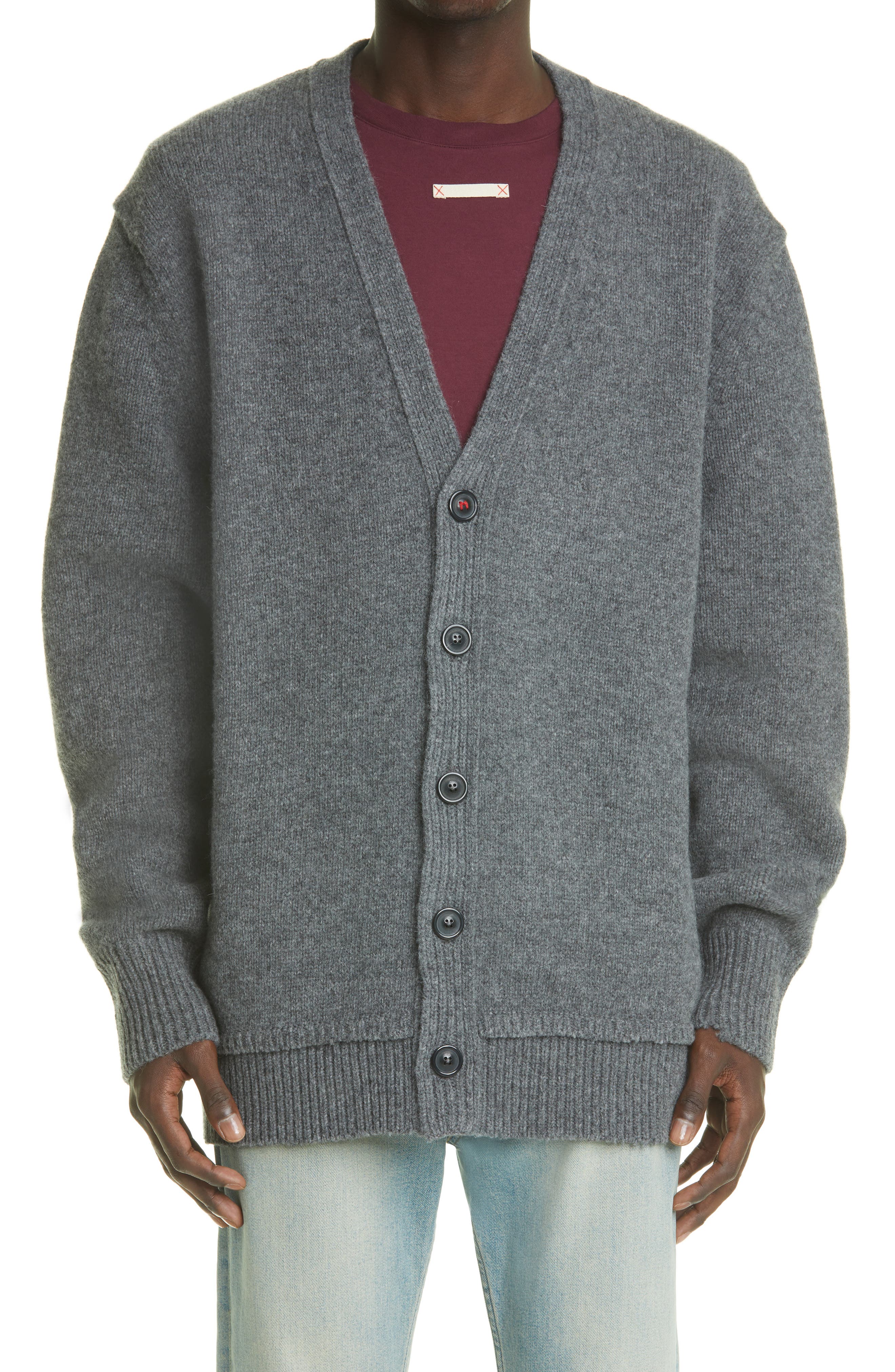 Maison Margiela 1 Women's 100% Wool Black Buttonless Cardigan Sweater 