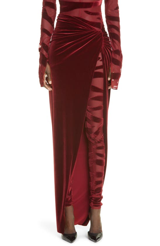 LAQUAN SMITH KNOT FRONT VELVET WRAP SKIRT