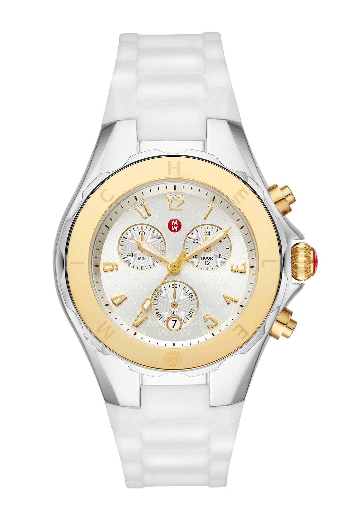 Michele Ladies Tahitian Jelly Bean White Silicon Band with shiny Yellow buckle 