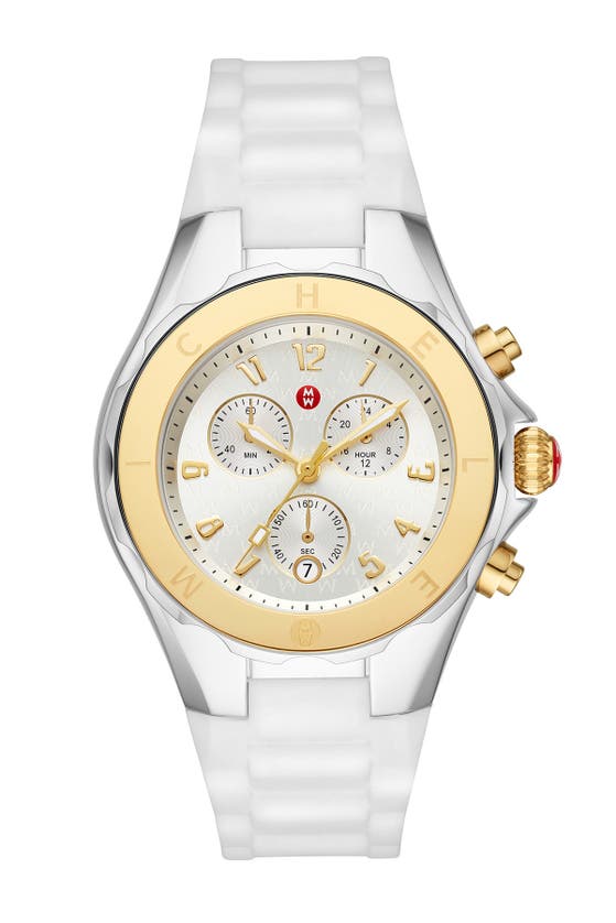 Shop Michele White Tahitan Jelly Bean Watch, 40 Mm In 2t Silver/gold White