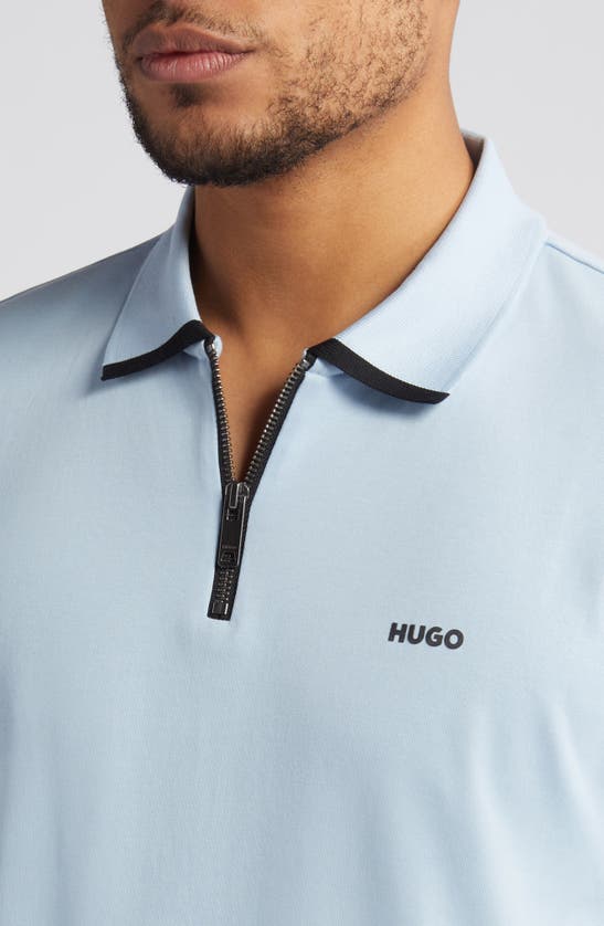 Shop Hugo Dalomino Zip Polo In Light Blue
