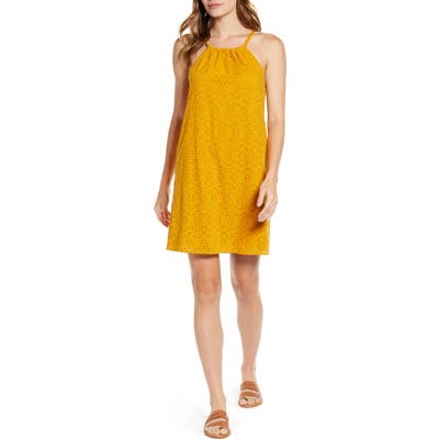 Gibson X Hot Summer Nights Two Peas Eyelet Halter Summer Minidress, Yellow (Regular & Petite) (Nordstrom Exclusive)