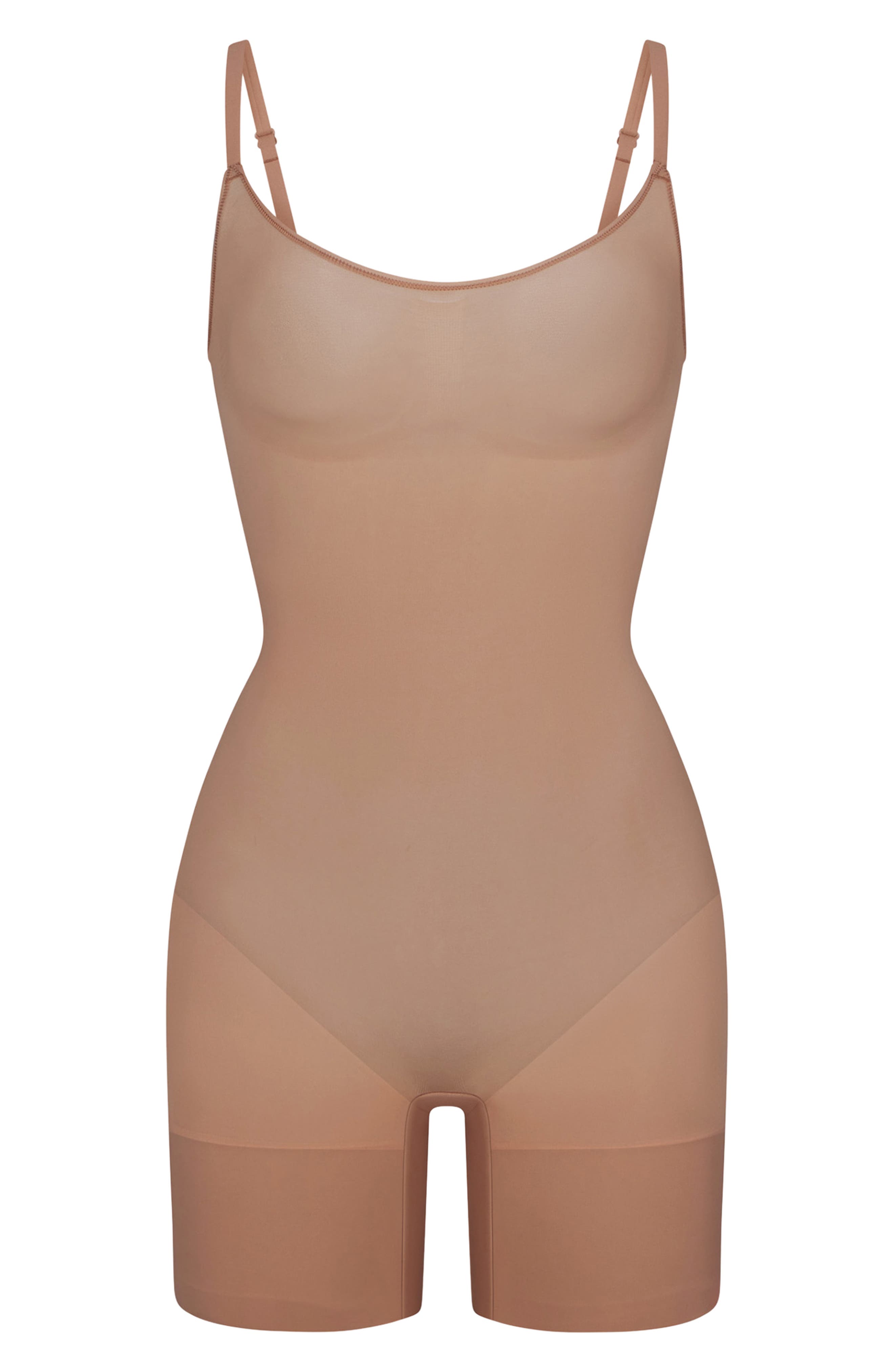 SKIMS Kim Kardashian Bodysuit Mid Thigh Open Gusset Medium Beige