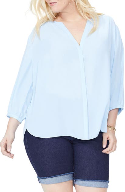Nydj Pintuck Pleat Crepe Blouse In Tranquility