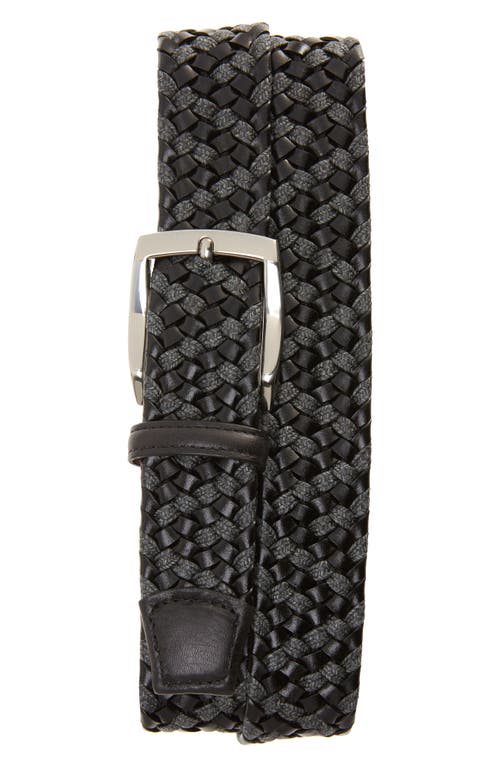 Torino Braided Linen and Leather Belt Black/Grey at Nordstrom,