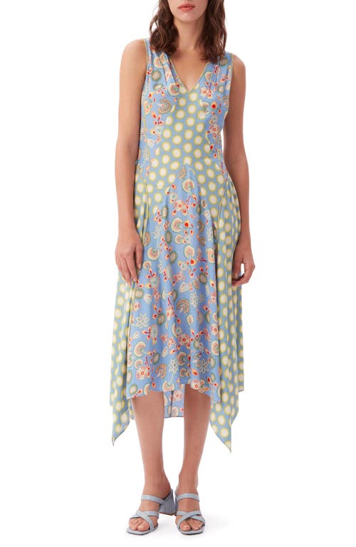 DVF Optimus Mix Print Handkerchief Hem Dress in Sun Sky Blue/Floral Sky Blue
