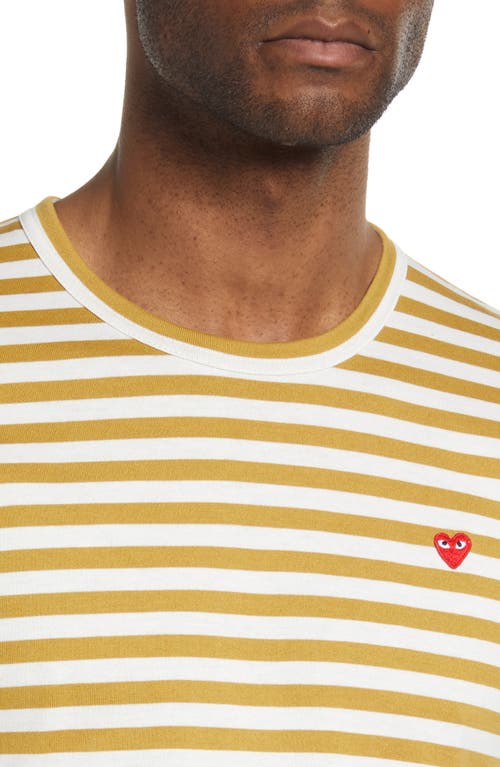 Shop Comme Des Garçons Play Small Heart Stripe Colorblock Long Sleeve T-shirt In Olive/blue