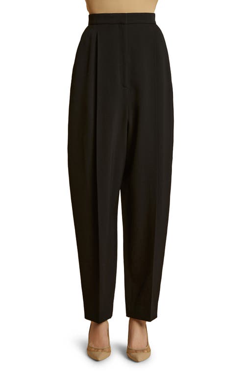 Khaite The Ashford Pleated Tapered Wool Blend Trousers Black at Nordstrom,