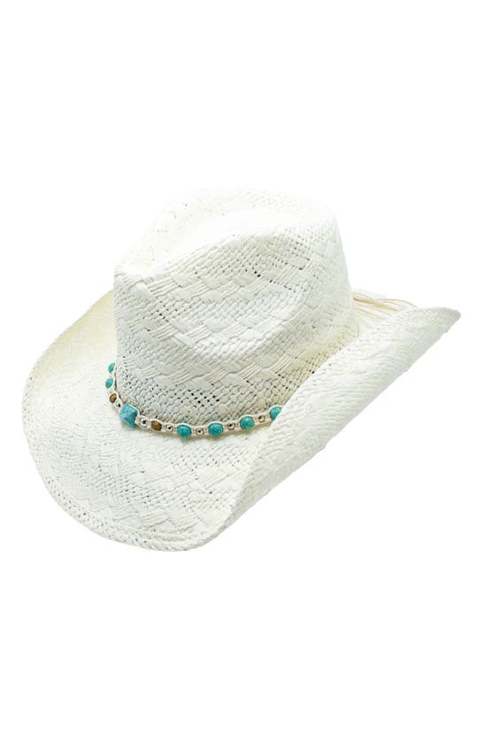 Peter Grimm Geni Beaded Straw Panama Hat In White