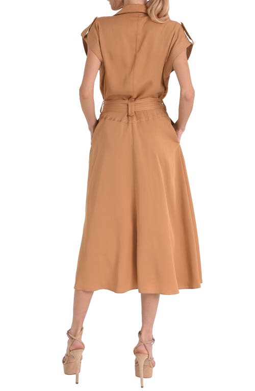 Shop Ciebon Josette Belted Cap Sleeve Shirtdress In Tan Brown