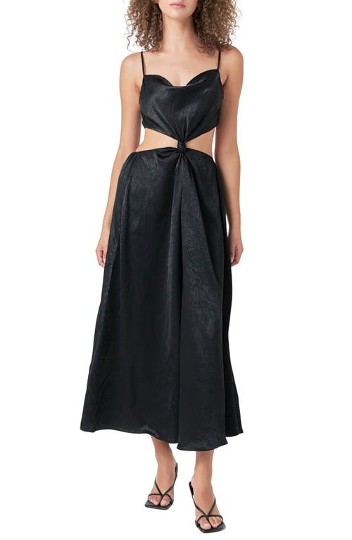 Endless Rose Front Twist Satin Midi Dress In Black