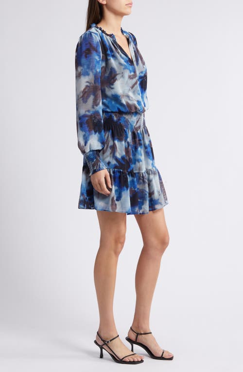 Shop Chelsea28 Floral Print Long Sleeve Chiffon Dress In Black- Blue Watercolor