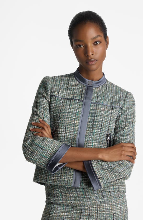 Shop St John St. John Collection Metallic Tweed Jacket In Slate Multi