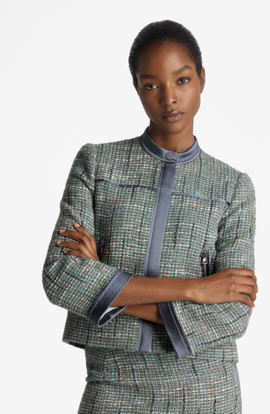 St John Lurex Tweed Jacket In Slate Multi