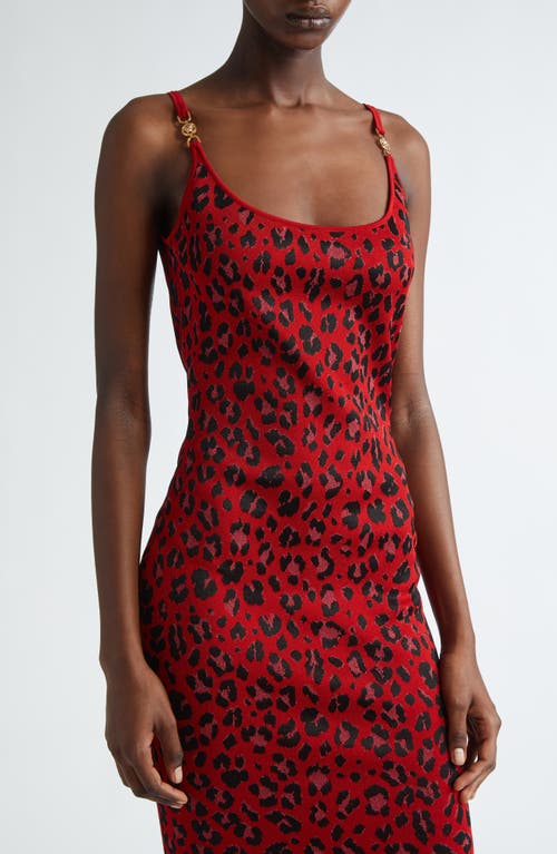 Shop Versace Animalier Leopard Jacquard Body-con Sweater Dress In Lipstick Red