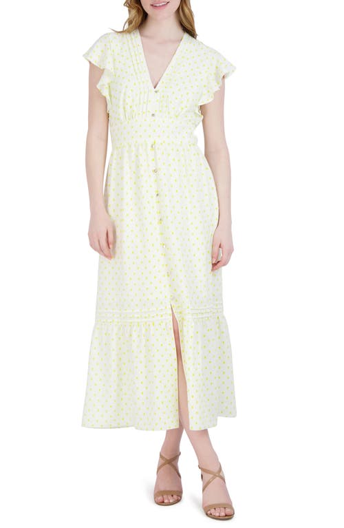 Julia Jordan Flutter Sleeve Pintuck Maxi Dress Ivory/Yellow at Nordstrom,