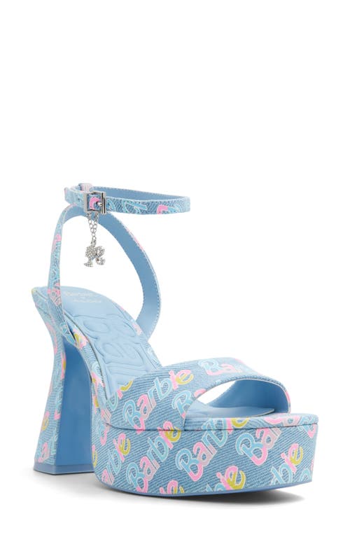 ALDO x Barbie Party Ankle Strap Platform Sandal Denim Light Blue at Nordstrom,