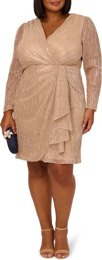 Adrianna Papell Ruffle Metallic Long Sleeve Dress