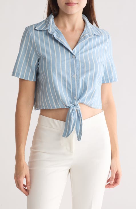 Keonie Pinstripe Chambray Button-Up Shirt