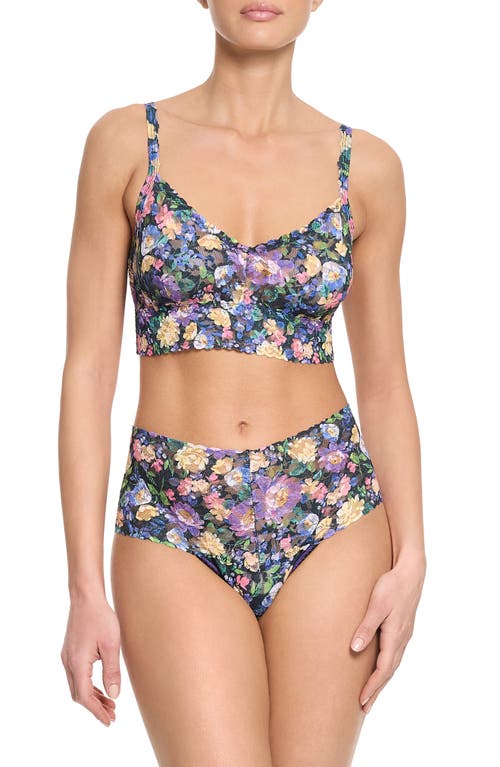Hanky Panky Printed V-neck Retro Lace Bralette In Dream Garden Black