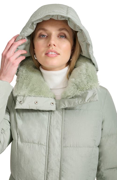 Shop Cole Haan Channel Quilted Shimmer Nylon Puffer Coat With Removable Hood In Sage