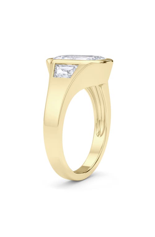Hautecarat Emerald With Trapezoid Lab Created Diamond Ring In 2.50 Ctw 18k Yellow Gold