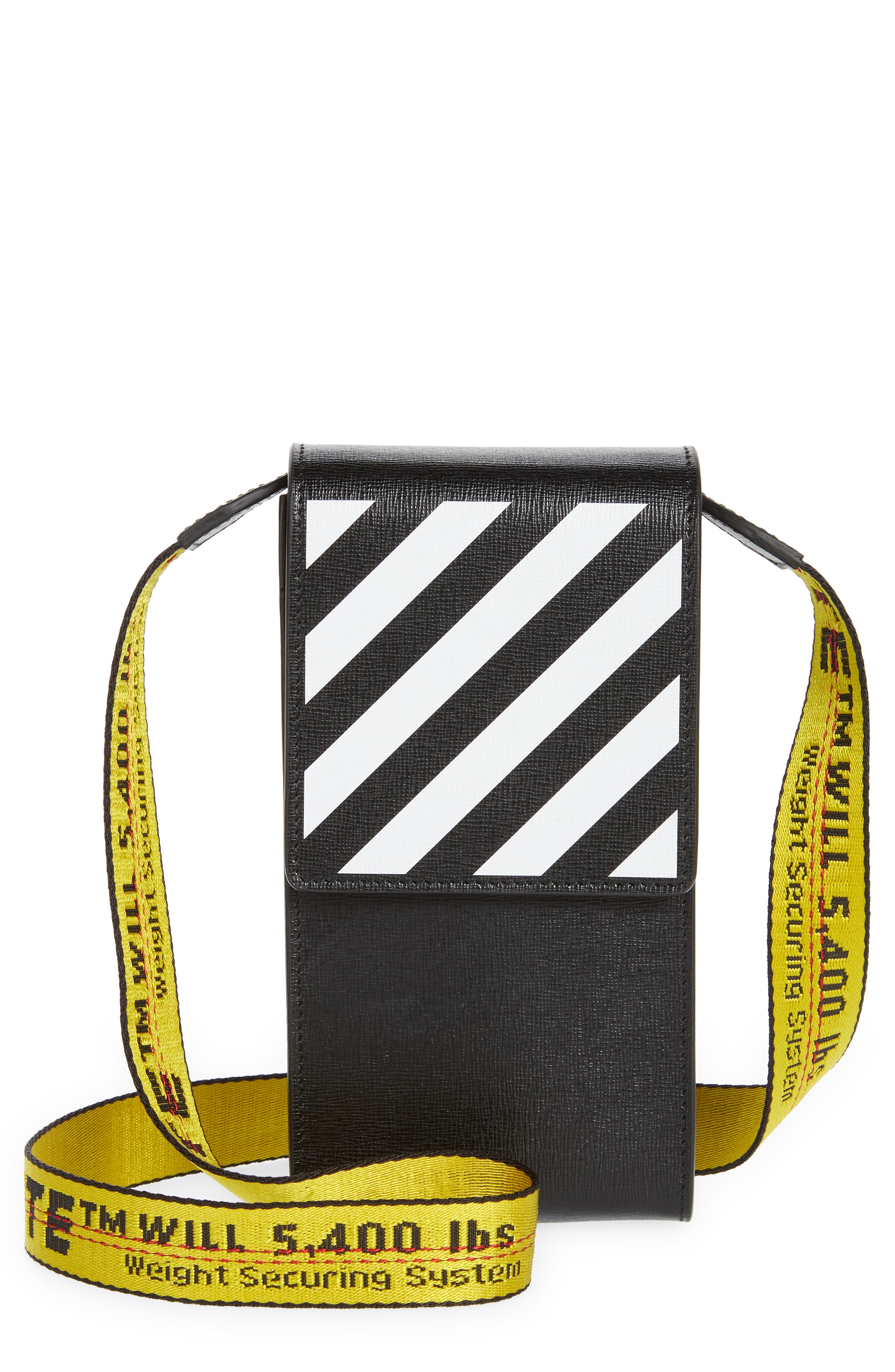 Off-White Diagonals Leather Neck Pouch in Black/White at Nordstrom
