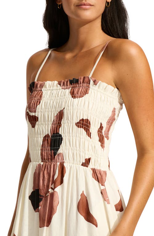 Shop Seafolly Secret Garden Shirred Cover-up Midi Sundress In Ivory Multi