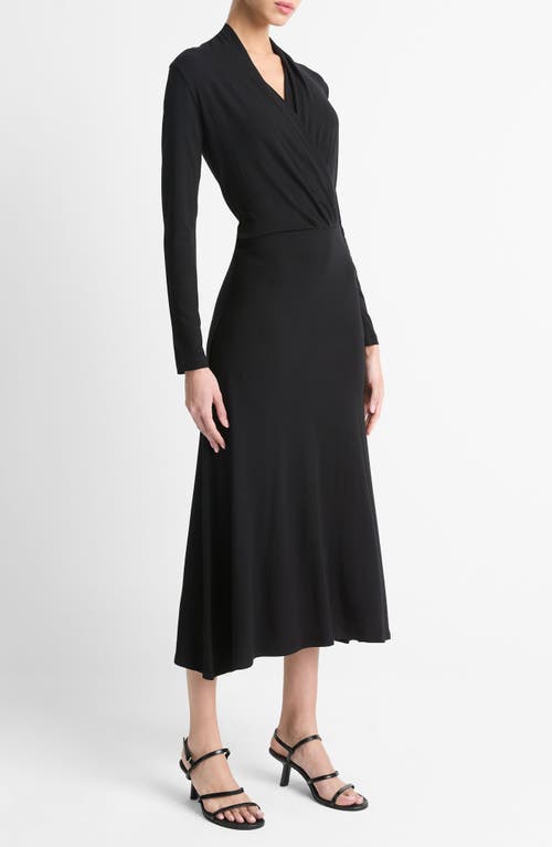 Shop Vince Crossover Long Sleeve Midi Dress In Black