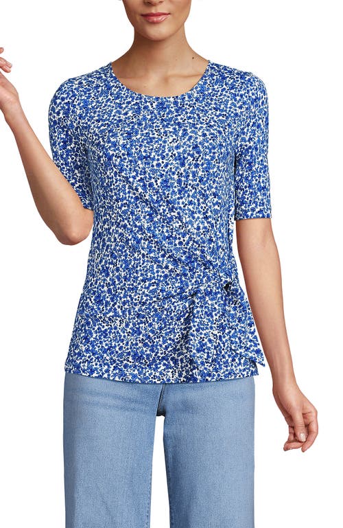 Shop Lands' End Lightweight Jersey Tie Front Top In Ivory/vista Blue Flowers