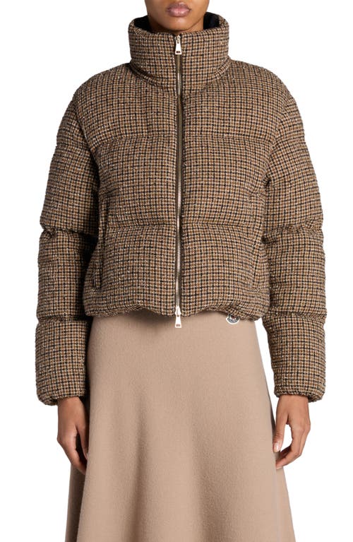 Moncler Seboune Appliquéd Checked Wool-blend Tweed Down Jacket In Beige