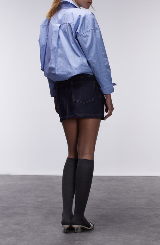Shop Topshop Denim Miniskirt In Mid Blue