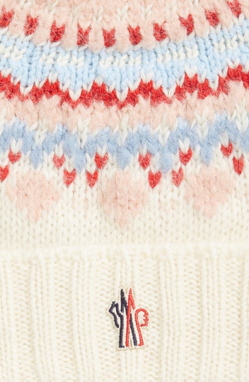 Moncler Wool-blend Beanie With A Shearling Pom In Natural