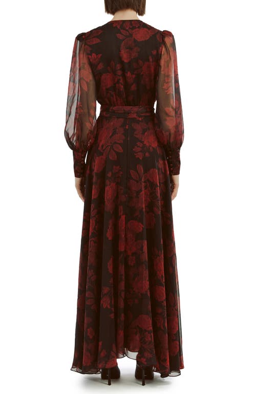 Bardot Lucianna Long Sleeve Maxi Wrap Dress In Red Floral